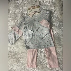 Infant Baby Girls Shabby Chic 3 Piece Legging Outfit Set with headbands